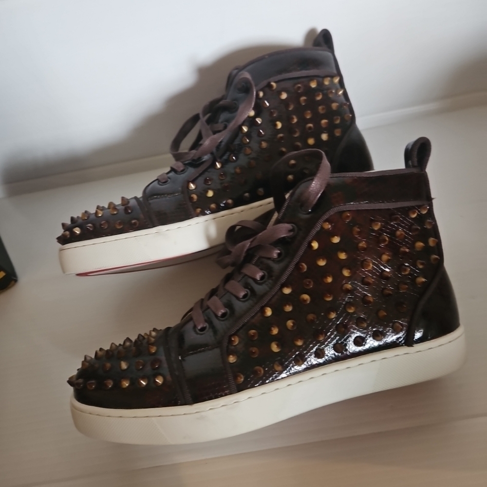 New Barocco LA Men's High-Top Sneakers Brown Leather Studded" - Picture 3 of 11
